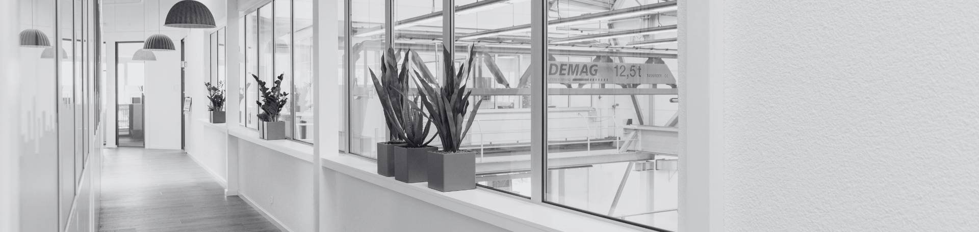 Flur, Einblick in Produktionshalle