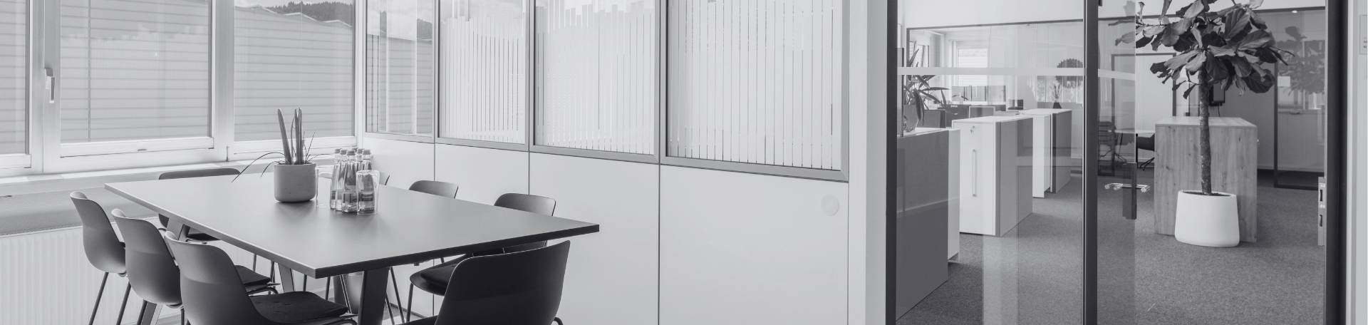 Besprechungstisch und Ausblick ins Büro